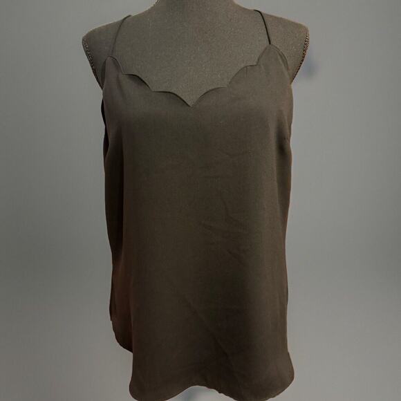 J Crew Tank Top 8 Womens Black Scalloped Edge Spaghetti Strap Halter Minimalist - Picture 1 of 5